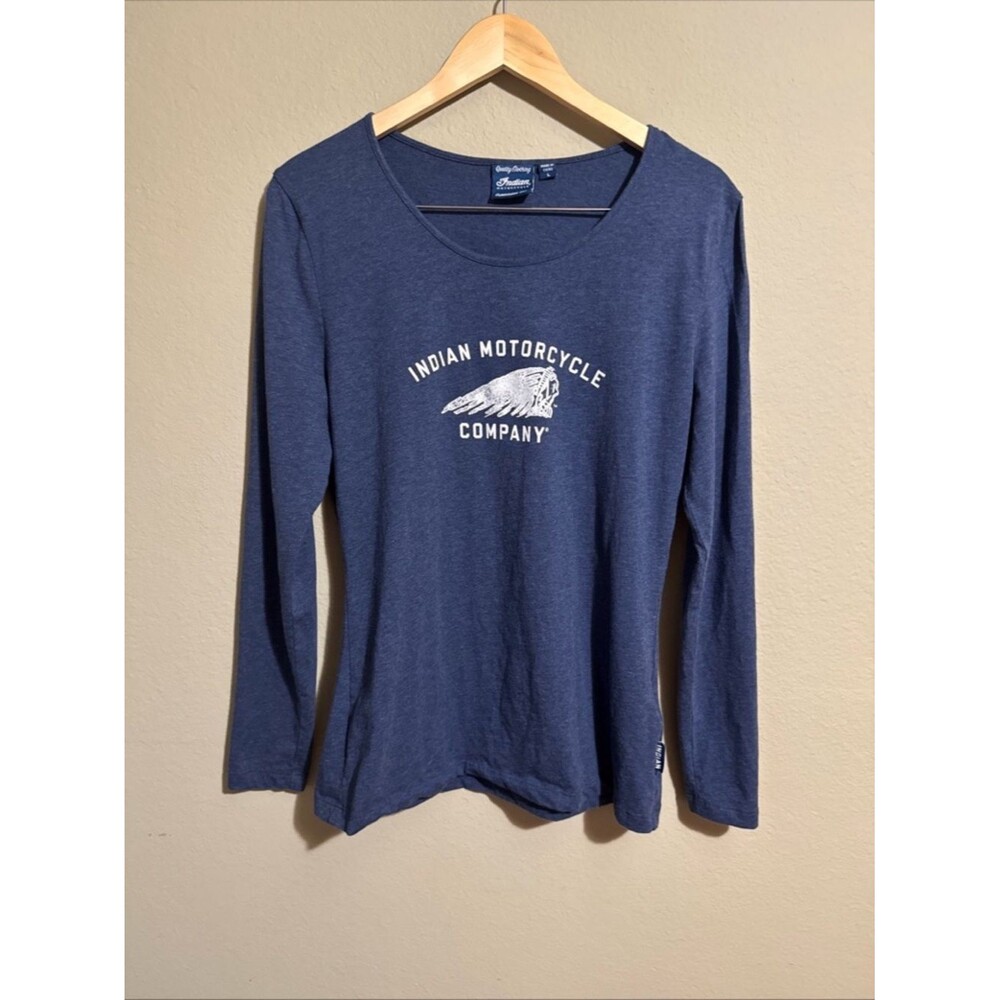 Indian Motorcycle Blue Long Sleeve Shirt Womens Size Large